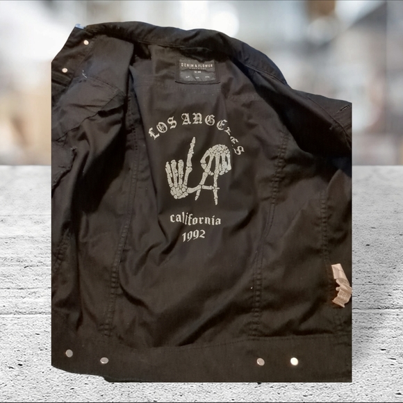 Denim & flower black stretch denim jacket size S - Picture 9 of 11